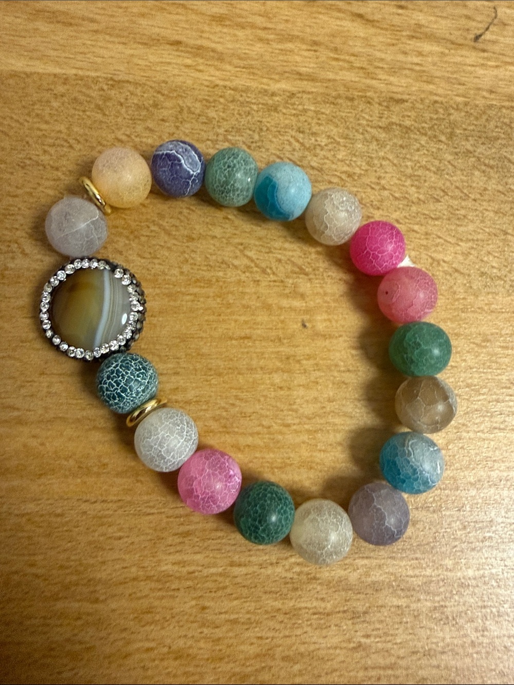 Multicolor stone beaded rainbow stretch bracelet
